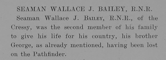 Bailey W J Seaman 2467A HMS Cressy Royal Naval Reserve Obit