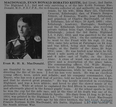 MacDonald E R H K 2nd Lt 2nd Highland Light Infantry Obit